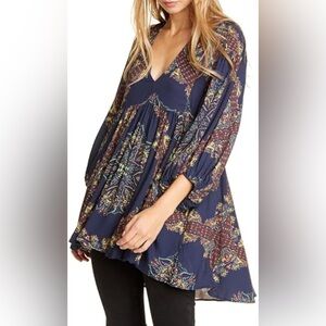 Free People Girl Talk Boho Paisley Printed Tunic Top